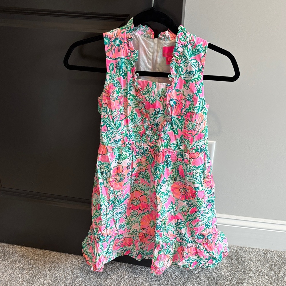 Lilly Pulitzer Pink and Green Ruffle Dress size 12 kids
